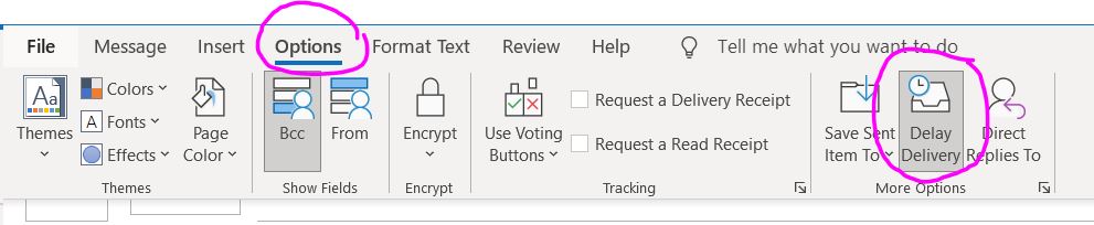 Outlook Option Menu